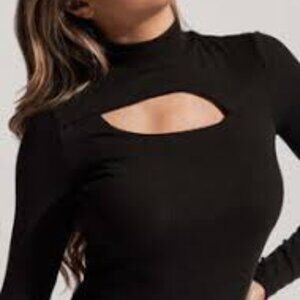 Unlabeled Ribbed Mock Neck Cutout Top Black Women’s S/M NWOT Dark Sexy